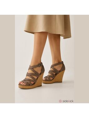 Tory Burch Wedge Sandals Taupe Snakeskin Size 6.5M